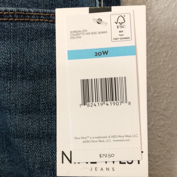 NEW Nine West Cigarette Mid Rise Skinny Modena Stretch Denim Jeans Women's 20W - Picture 6 of 16
